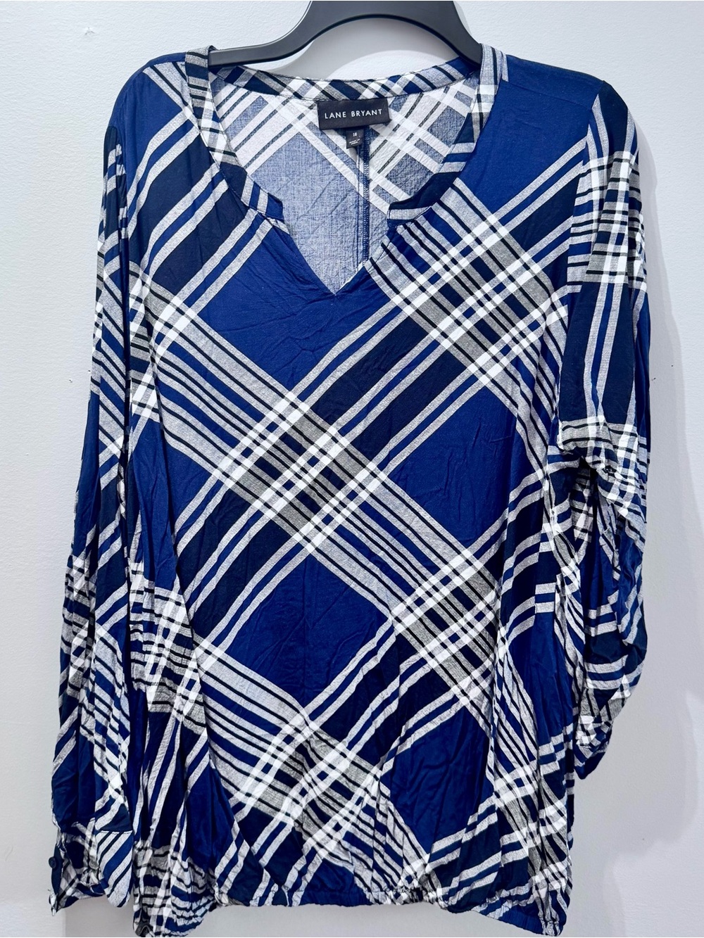 Lane Bryant Blue Plaid V-Neck Womens Top, Size 16